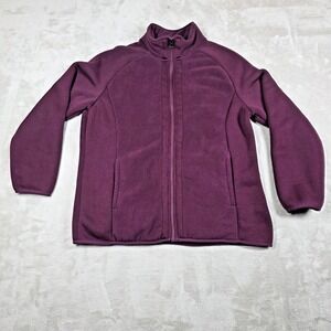 Time & Tru Women's Zip Up Fleece Jacket Plum Size L 12-14 Pockets
